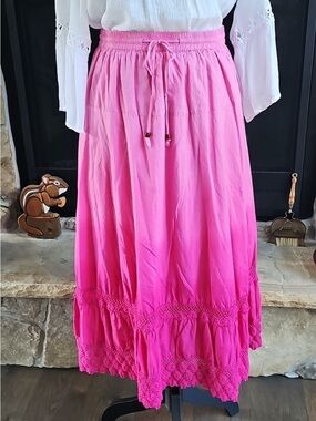 Vintage Bobbie Brooks Ombré Hot Pink Cotton Midi Skirt Size Small
